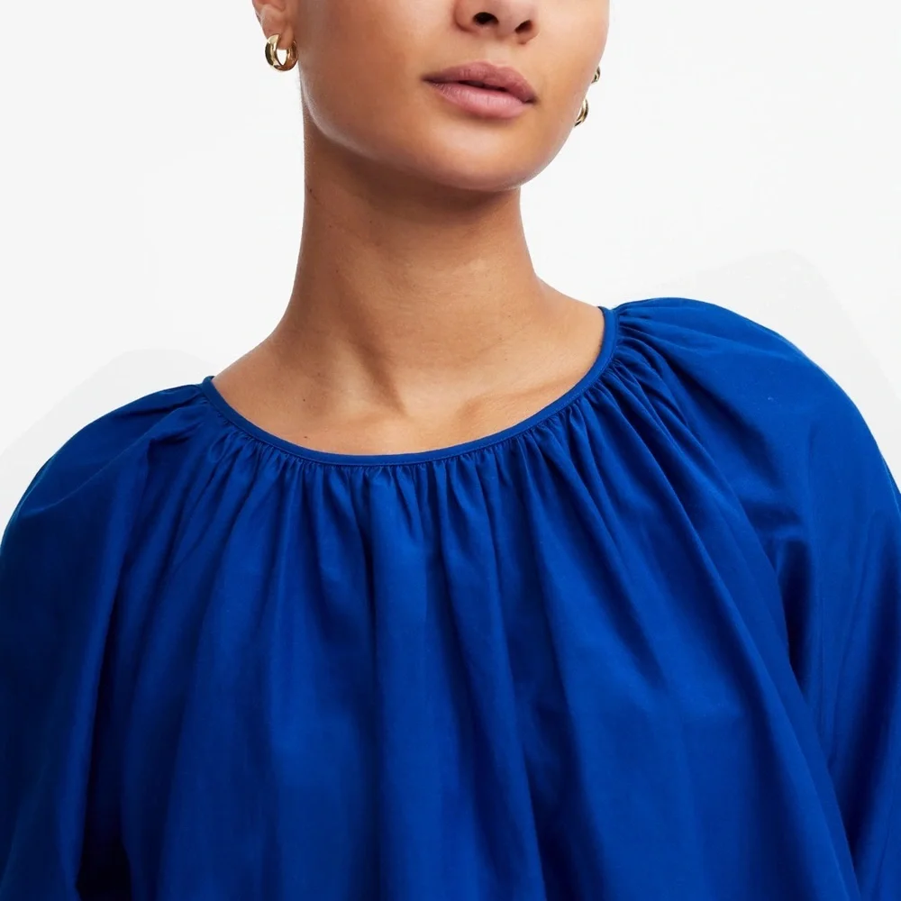NWT Madewell Shirred Puff-Sleeve Top in Cotton-Silk Voile in Bright Sapphire